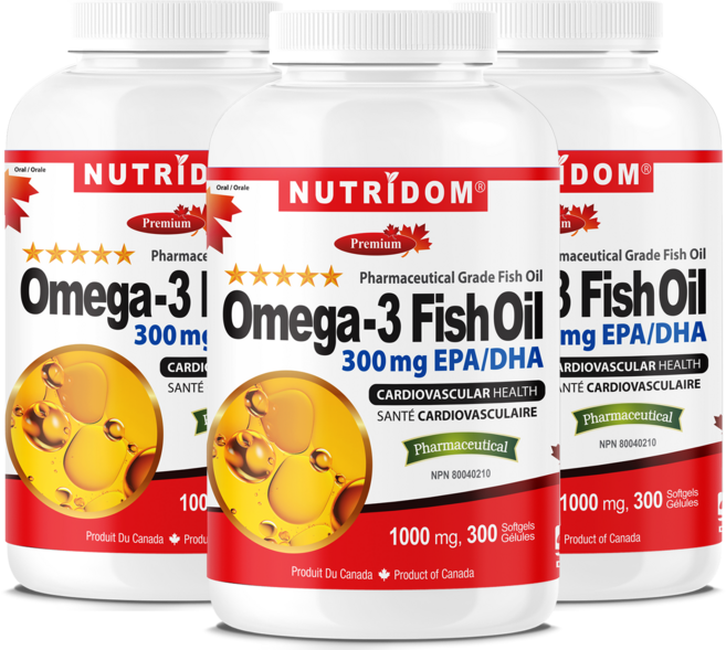 [3병 - 대용량] 뉴트리돔 오메가 300 1000mg 300 소프트젤 (생선 오메가) - 3병 묶음, 3개, 300정