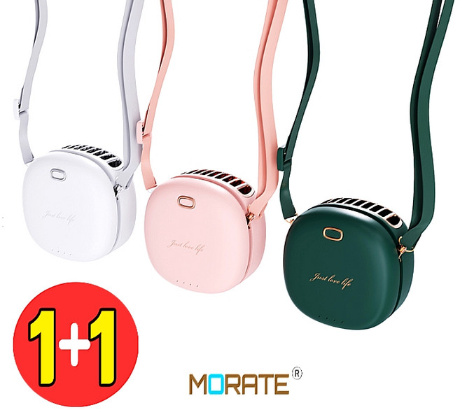 MORATE 1+1 휴대용 허리팬 예쁜 목걸이 선풍기 다기능 멀티 넥팬, 모레이트 핑크+핑크