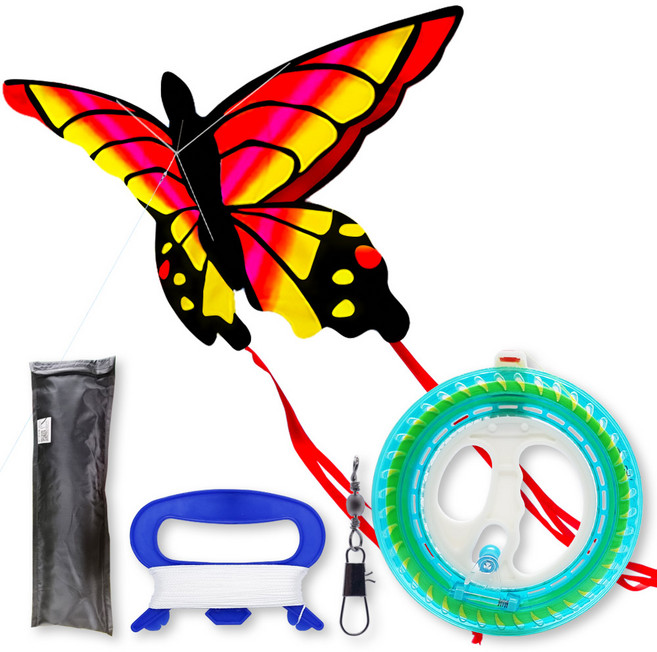 연빠람 나비연 + 얼레 + 연실 + 커넥터 연날리기 연 세트, 레드+프리미엄M 얼레, 1세트