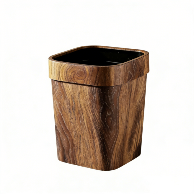 고급 우드톤 사각 쓰레기통 주방 거실 사무실 다용도 휴지통, 1개, 모조 나무 무늬 색
