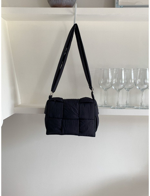 通勤包 單肩包 側揹包 簡約大容量包包 斜揹包 寬肩帶 雲朵單肩斜挎包女, 黑色