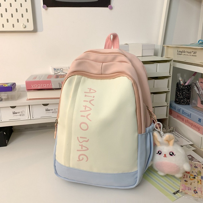 AIYAYO 撞色可愛大學生小書包 女通勤旅行後背包, 粉色中號 掛件
