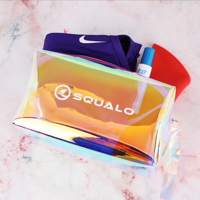 스쿠알로 수영 파우치 가방 세면백 홀로그램 스퀘어 TPU소재 오로라 컬러