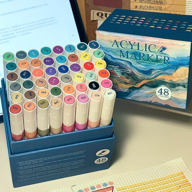 말랑베이비 번짐없는 아크릴 마카펜 브러쉬 붓펜, 1세트, 80색