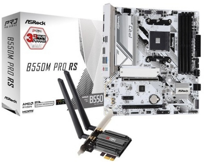 ASRock B550M Pro RS + WiFi6E 랜카드 패키지 디앤디컴 (AMD 소켓AM4 DDR4 메인보드)