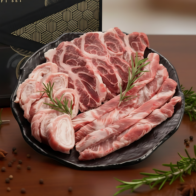 [선물용] 돼지고기 선물세트 선물용 1kg 1.25kg 구이용 이베리코 베요타 선물 세트 목살 갈비살 치마살 눈꽃살 스페인산 고기세트, 1개, 1-4) 이베리코 선물세트 1.25kg (선물용).