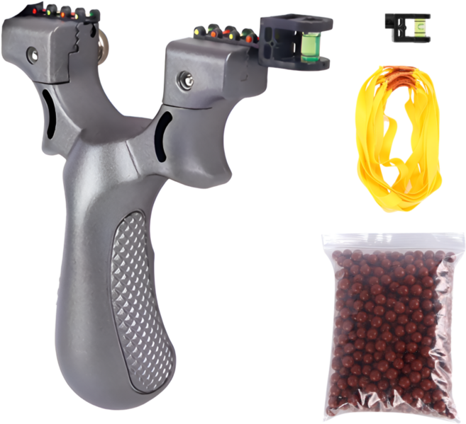 글로프 전문가 새총 새총알 600개 고무줄 3개 수평계 슬링샷, 1세트, 노멀 그레이