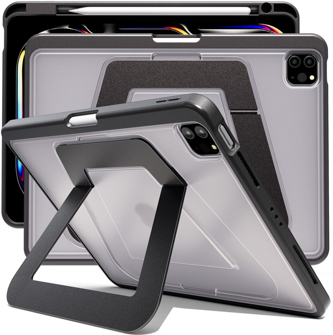 AITEWO 아이패드 케이스 거치대 각도조절 슬림 클리어 태블릿 케이스 펜슬 수납 충전 세로 가로 거치 가능 M5, 블랙, 1개