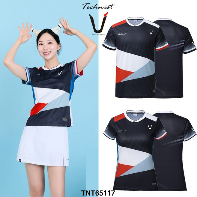 테크니스트 배드민턴 전사 기획 티셔츠 반팔 상의 차콜 그레이 스카이 블루 TNT65117 남성 여성