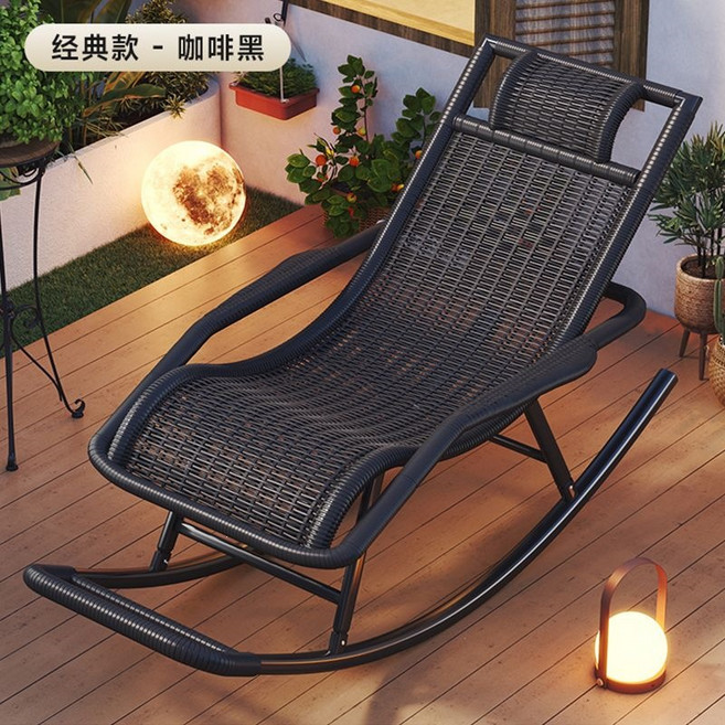 仿藤搖椅 躺椅 搖搖椅 透氣清涼 加粗鋼架, 1件, 咖啡黑