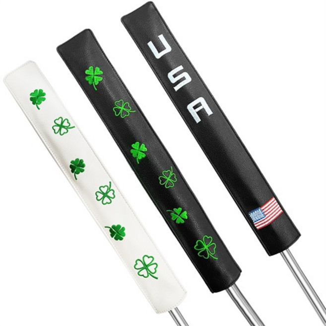 지칸디 골프 얼라인먼트 스틱 커버 샤프트 가죽커버, 화이트 클로버 자수