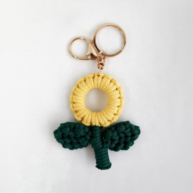 해바라기 뜨개 키링 스마일 꽃 플라워 차키 가방 백참, 도넛모양, 1개