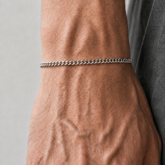 오브룸 2.5mm 남자 체인팔찌 서지컬스틸 18+5cm