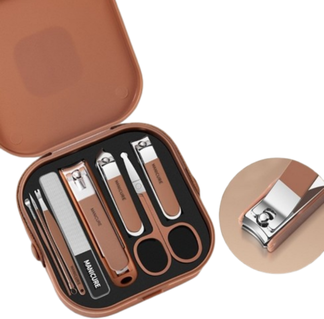 튀지 않는 초강력 절삭 휴대용 손톱깎이 실속형 8종 세트, 1세트, 브라운