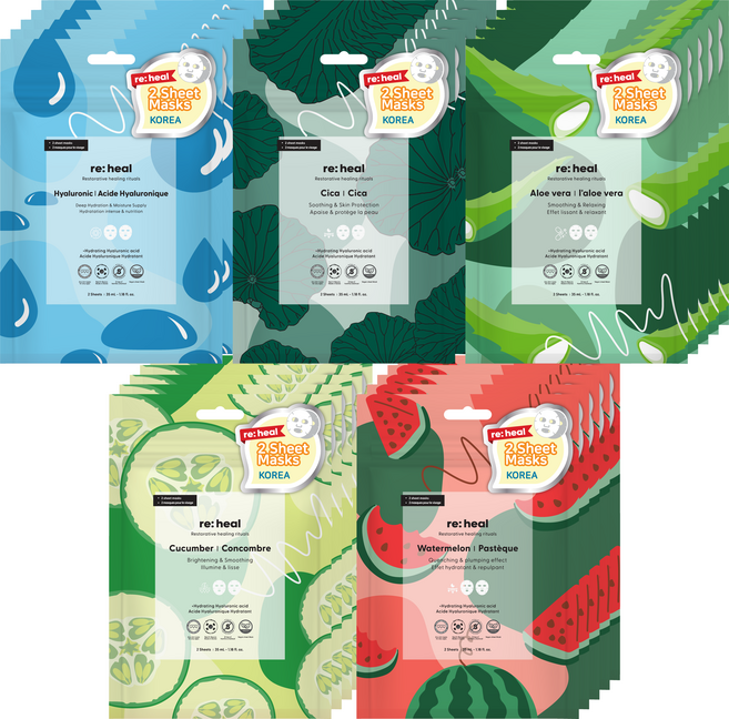 리힐 더블시트 데일리 수분진정 히알루론산 5p + 시카 5p + 알로에베라 5p + 오이 5p + 수박 5p 마스크팩 25팩 50매 세트, 1개, 50개입