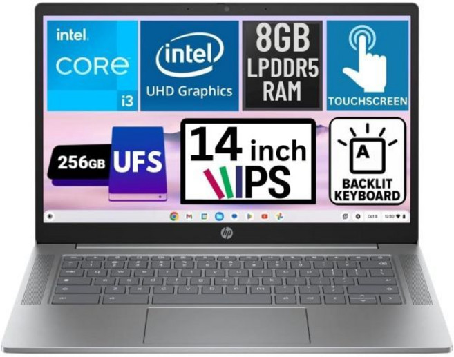 HP 크롬북 플러스 14인치 터치스크린 노트북 풀 HD IPS 디스플레이 인텔 코어 i3-N305 8GB LPDDR5 RAM 256GB UFS 저장공간 UHD 그래픽, Core i3-N305 | 8GB LPDDR5 RAM, Touchscreen