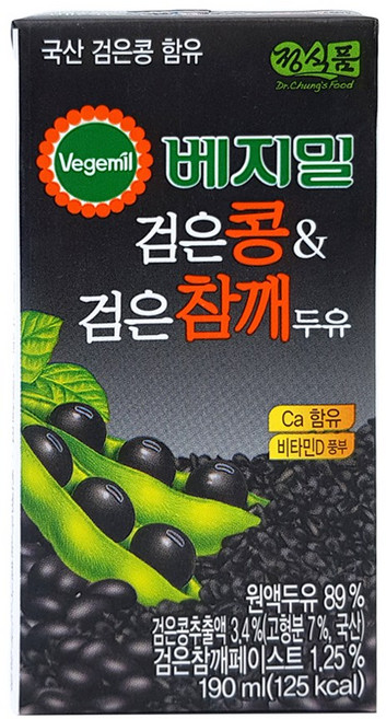 베지밀 검은콩과 검은참깨 두유, 72개, 190ml