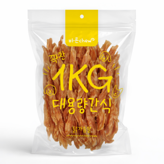 바른츄 꽉찬 대용량 강아지 간식, 3개, 1kg, 닭가슴살