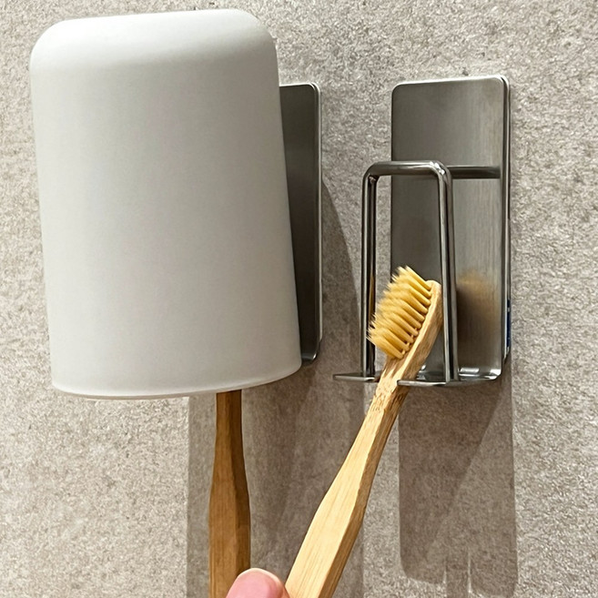 무타공 304 스텐 칫솔 치약 거치대, 4개, 실버