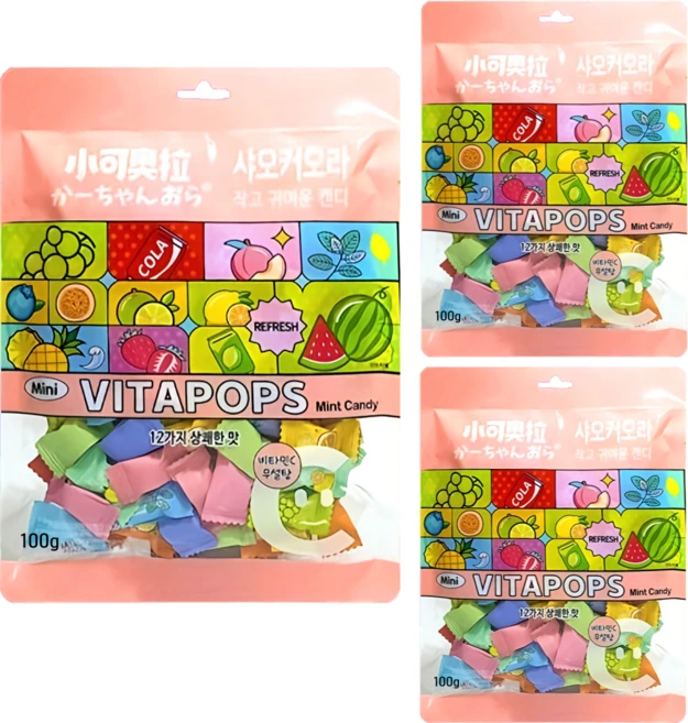 [공식수입 정품] 샤오커오라 캔디 베트남 사탕 간식 무설탕 알사탕 개별포장 비타민C, 3개, 100g - 쿠팡