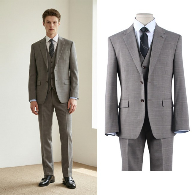 브라운 모직체크 정장세트 TSU216096