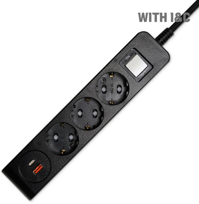 위드아이엔씨 국산 USB 멀티탭 C타입 겸용 3구 WI-UMC1638, 1개, 블랙, 5m