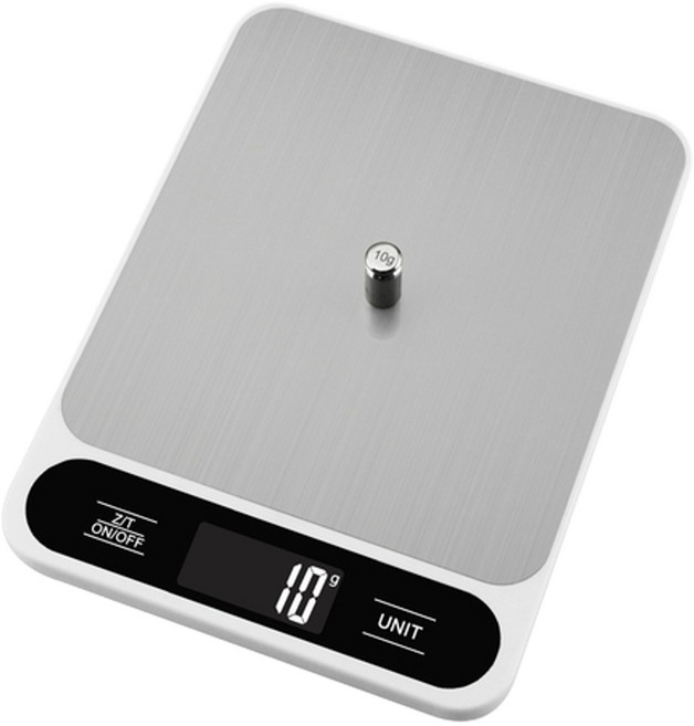 家用電子秤 食物精準克重秤 烘焙小電子秤, 1個, 白色 電池款 10kg / 1g