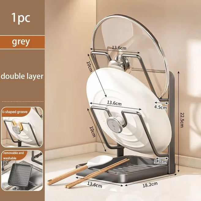다기능 수납 선반 도마 가정용 조리대 받침대 주방 냄비 뚜껑 홀더 배수대, 04 grey-double