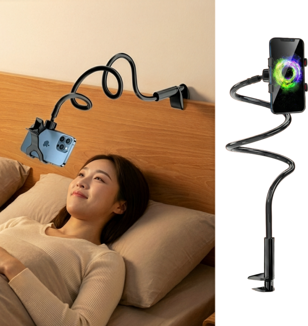 세틸라 강력고정 합금 스마트폰 거치대 자바라, 블랙, 1개