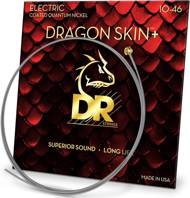 DR 스트링스 드래곤 스킨+ - 코팅된 퀀텀 니켈 일렉트릭 기타 스트링 DEQ-9 편안한 느낌과 긴 수명을 갖춘 우수한 사운드 라이트 9-42, DEQ-10/52 Medium