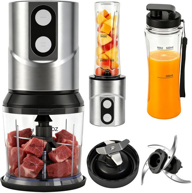 초고속 블렌더 멀티 쵸퍼 전동 다지기&텀블러 500ML 구성 마늘 고기 야채, 회색