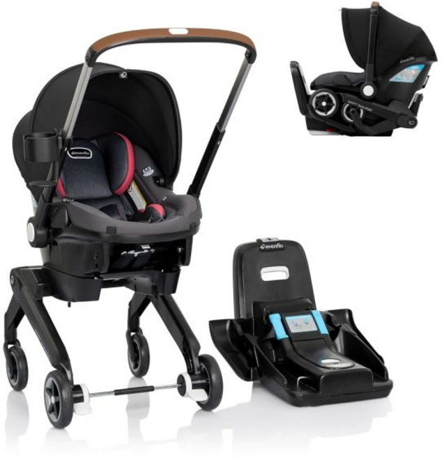 캐리올 수납 기능이 있는 이븐플로 샤프트 듀얼라이드 유아용 카시트 및 유모차 콤보(실바 핑크), Sylva Pink