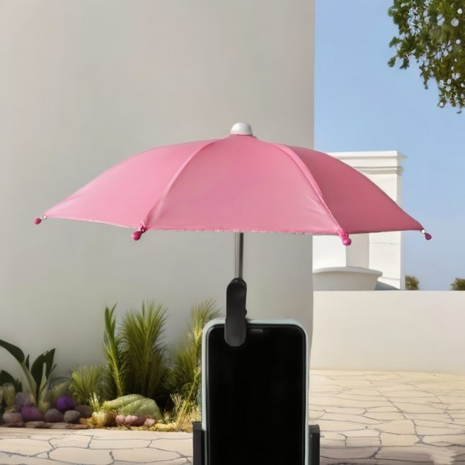 융풍 휴대폰 우산 썬쉐이드 우산 핸드폰거치대 차량휴대폰거치대 작은 우산 선물, 1개, 분홍색 우산+집게