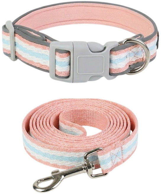 해피펫밀리 파스텔 목줄 리드줄 세트, 핑크, 1개