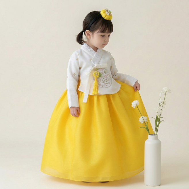 어썸한복 노랑 금박당의 여아한복