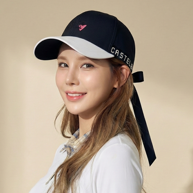 까스텔바작 CSW-223 하트 리본 시그니처 골프 볼캡 스포츠 모자, 블랙, 1개