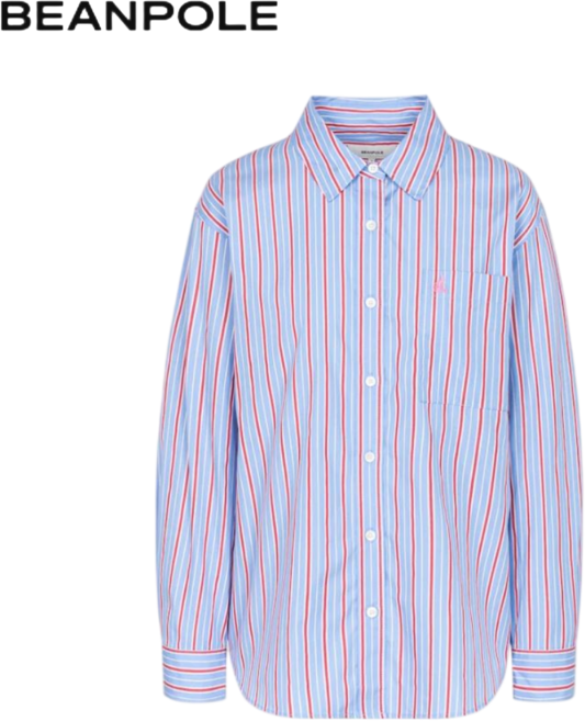 [백화점발송]빈폴레이디스 여성 스카이 블루 멀티 스트라이프 오버핏 셔츠 남방 캐주얼 데일리 출근룩 여행