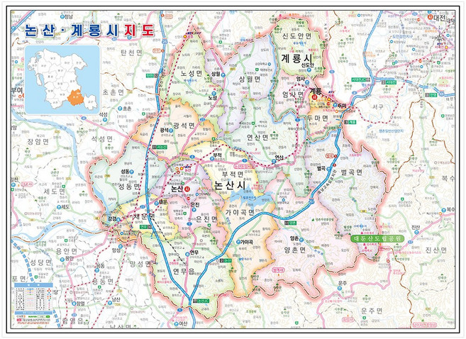 나우맵 논산시 계룡시지도 코팅 - 충청남도 도로 행정 우리나라 전도