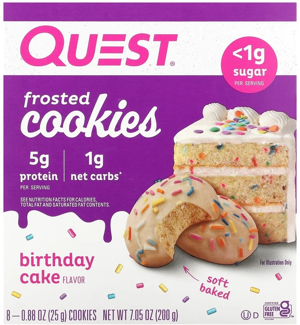 지금 곧 품절됩니다 Quest Nutrition 프로스티드 쿠키 생일 케이크 쿠키 8개 각 25g(0.88oz) 서둘러주시면 감사하겠습니다, QuestNutrition프로스티드쿠키생일케이크쿠키8개 - 쿠팡