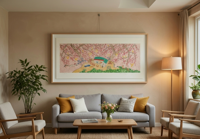 이왈종 한정판 판화 - 제주 생활의 중도 원목액자 침실 호텔 회의실 힐링 감성 인테리어, 원목입체액자