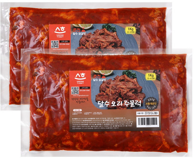 당일제조 달수오리주물럭 국내산고춧가루사용 냉장 오리불고기 1kgX2팩 (2kg), 2개, 1kg