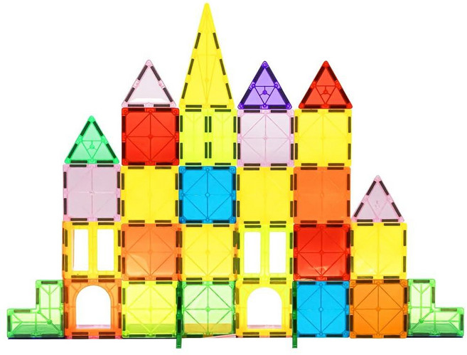 EchoPlan 자석 타일 자석 블록 130개 자동차 2대 자석 타일 3D 투명 빌딩 블록 세트 STEM 감각 교육용 장난감 선물 유아 남아 3 4 5 6 7 8 9세, 68PCS, 1개