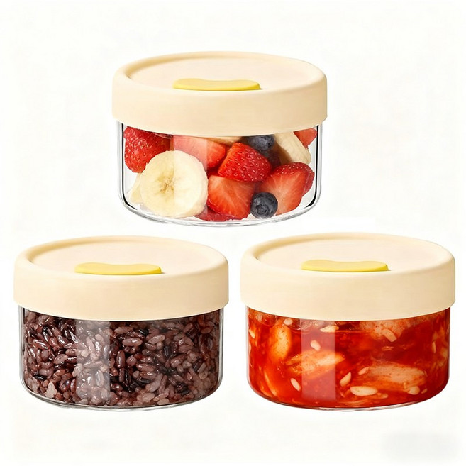 Oyoson 촉촉한 햇밥용기 원형 380ml 가스레인지 반찬통, 3개, 노란색380ml