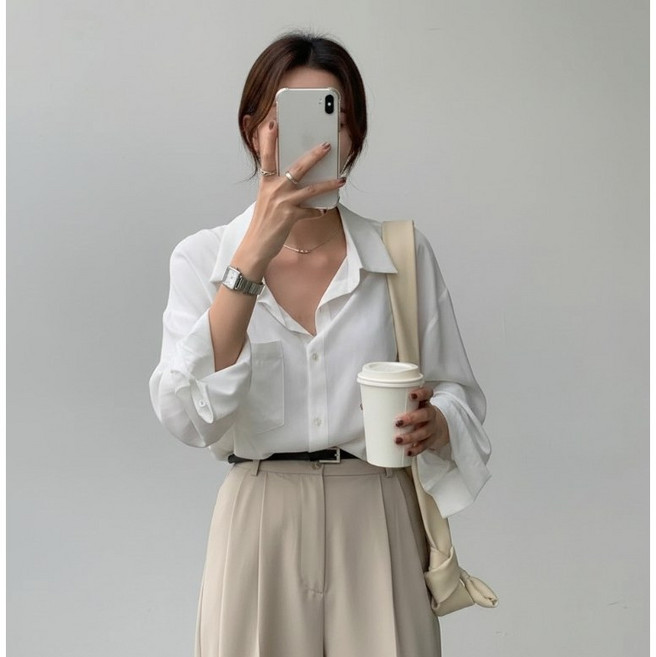 데일리 루즈핏 텐셀 면혼방 베이직 셔츠 블라우스