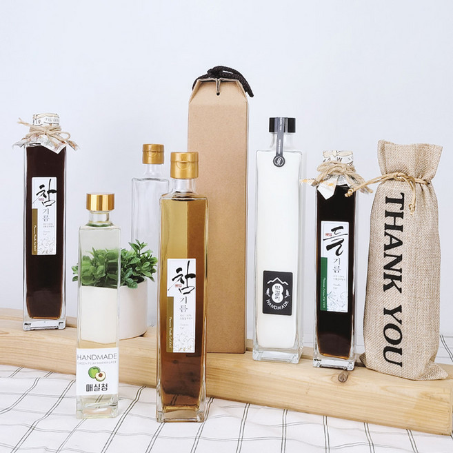 미르코리아 유리병 사각 하바리움100ml 스크류캡 참기름 오일 소스 밀폐용기, K016-사각 500ml 스크류캡, 1개