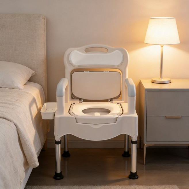 노인 가정 용높이조절 이동식 변기 2중 용기 교체 가능 가정용 휴대용 변기 간병 용품, 크림색, 1개