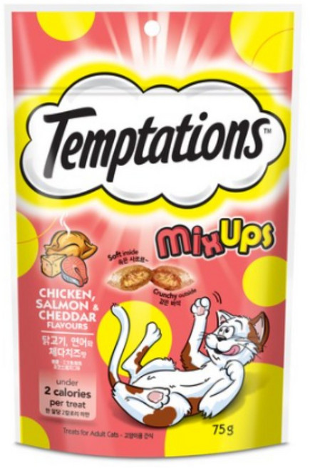템테이션 고양이 믹스업 스낵, 혼합맛(닭고기/연어/체다치즈), 75g, 100개