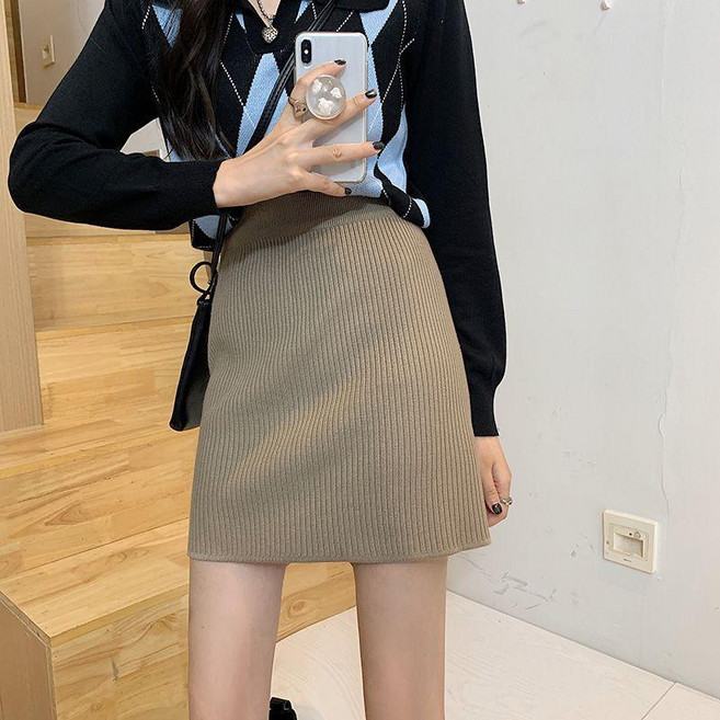 good 針織半身裙女裝春秋灰色黑色短款百褶裙淺灰裙子早春