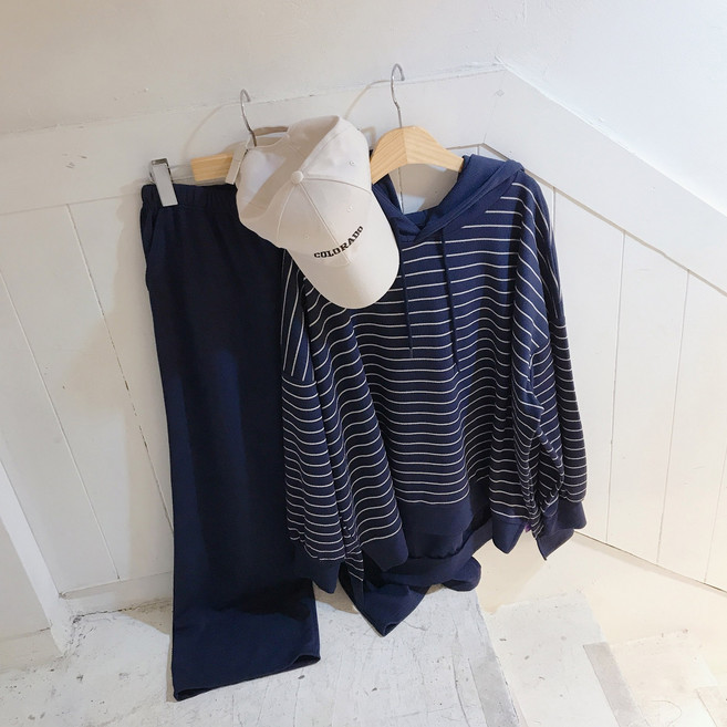 (set) 기획 스트라이프 후드 팬츠 셋업