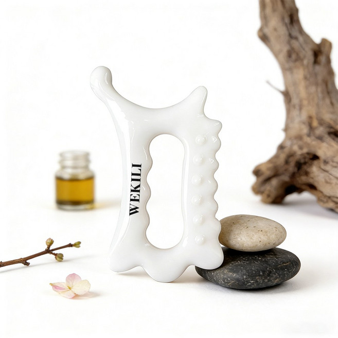 WEKILI 괄사 마사지기 얼굴 두피 바디 목 림프 승모근 지압 마사지 전신 디톡 도구 세트, 화이트, 1개